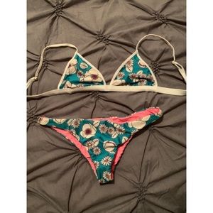 Wildfox Swim Sixties Green Floral Reversible Bikini